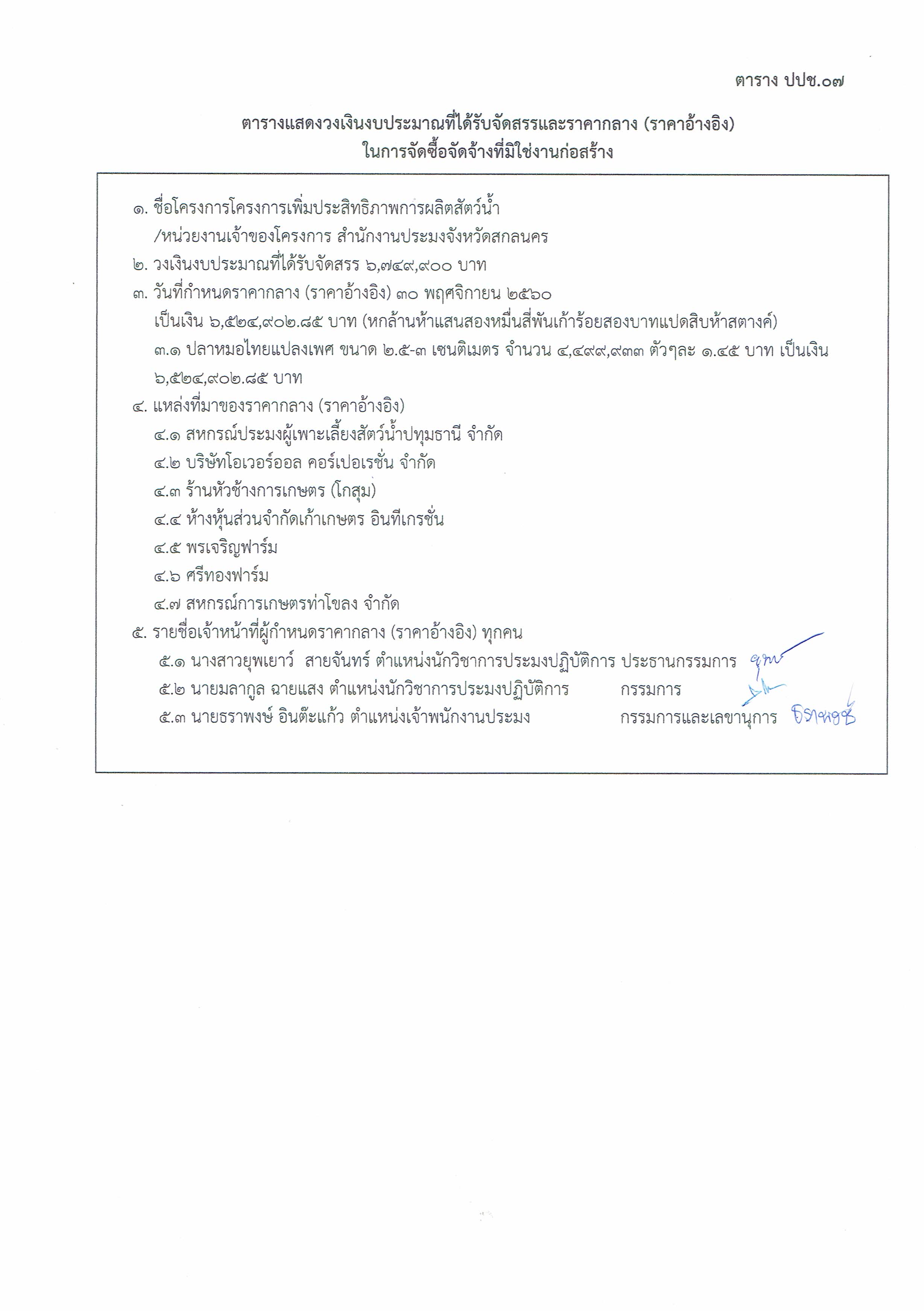 ประกาศราคากลางวัสดุการเกษตร ตามโครงการเพิ่มประสิทธิภาพการผลิตสัตว์น้ำ..คลิก