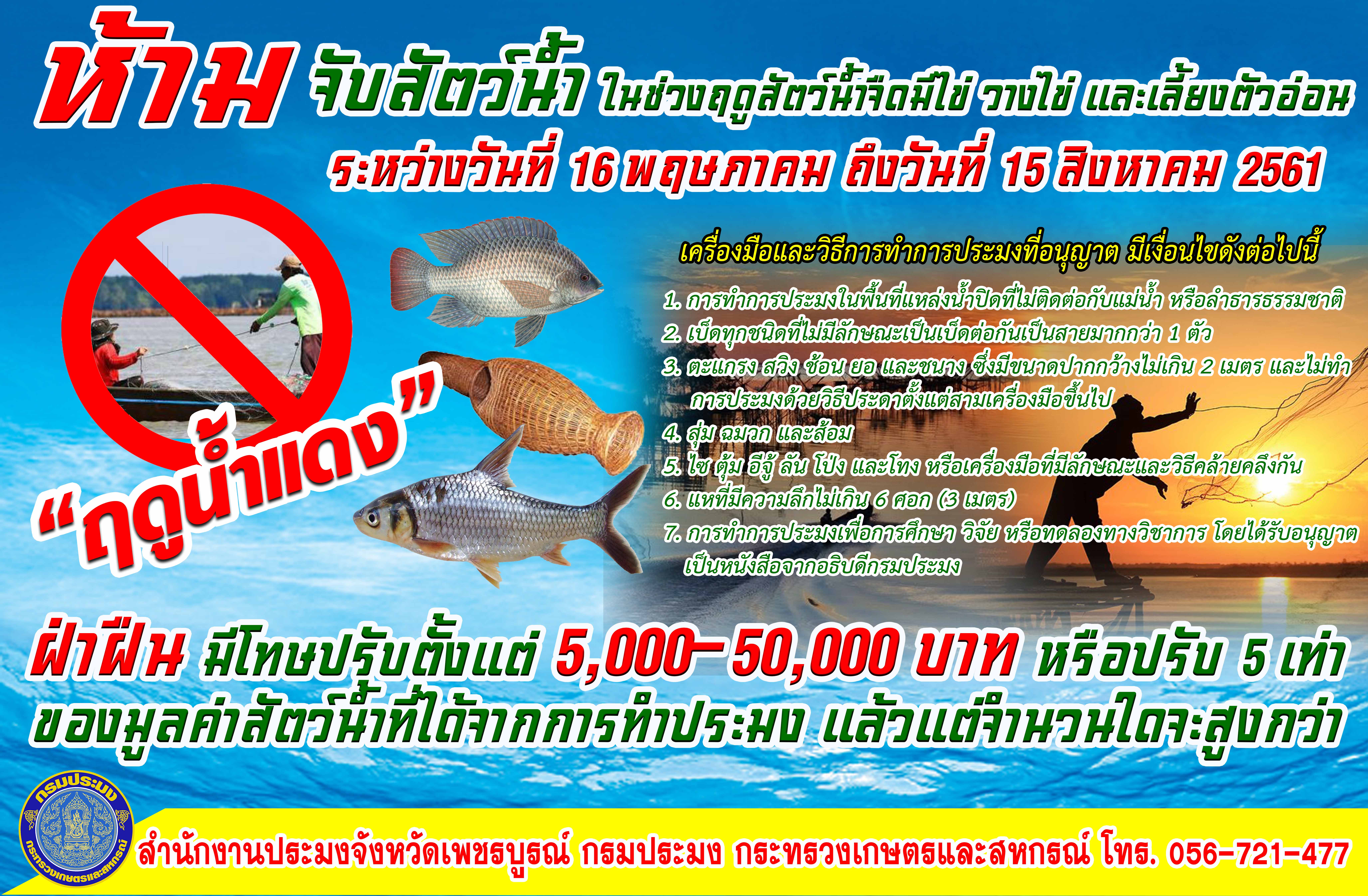 ห้ามทำการประมงในช่วงฤดูปลาน้ำจืดมีไข่..คลิก