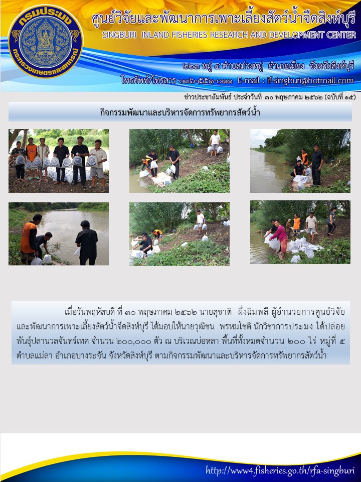 กิจกรรมพัฒนาและบริหารจัดการทรัพยากรสัตว์น้ำ..คลิก