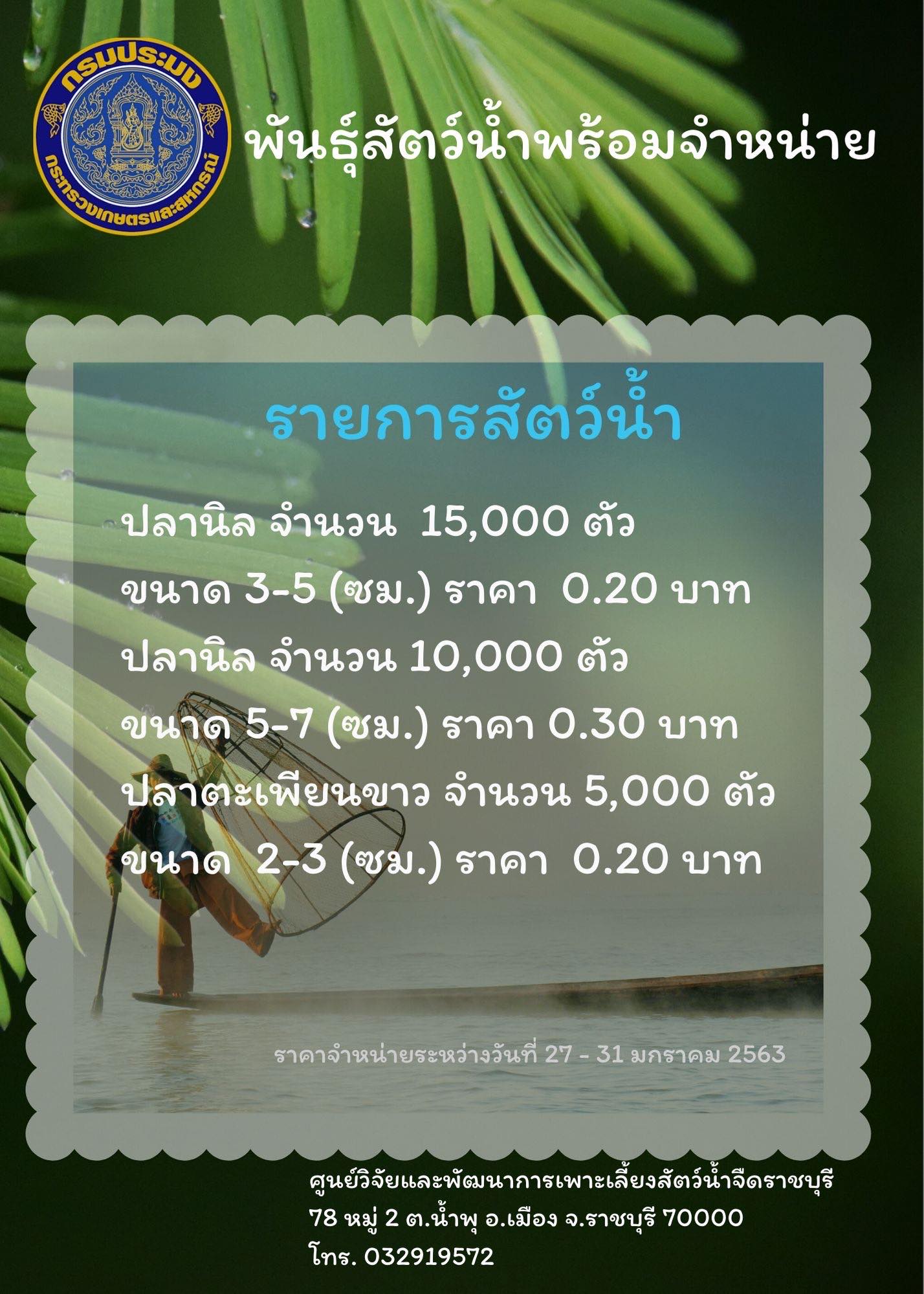 ราคาจำหน่ายพันธุ์สัตว์น้ำ..คลิก