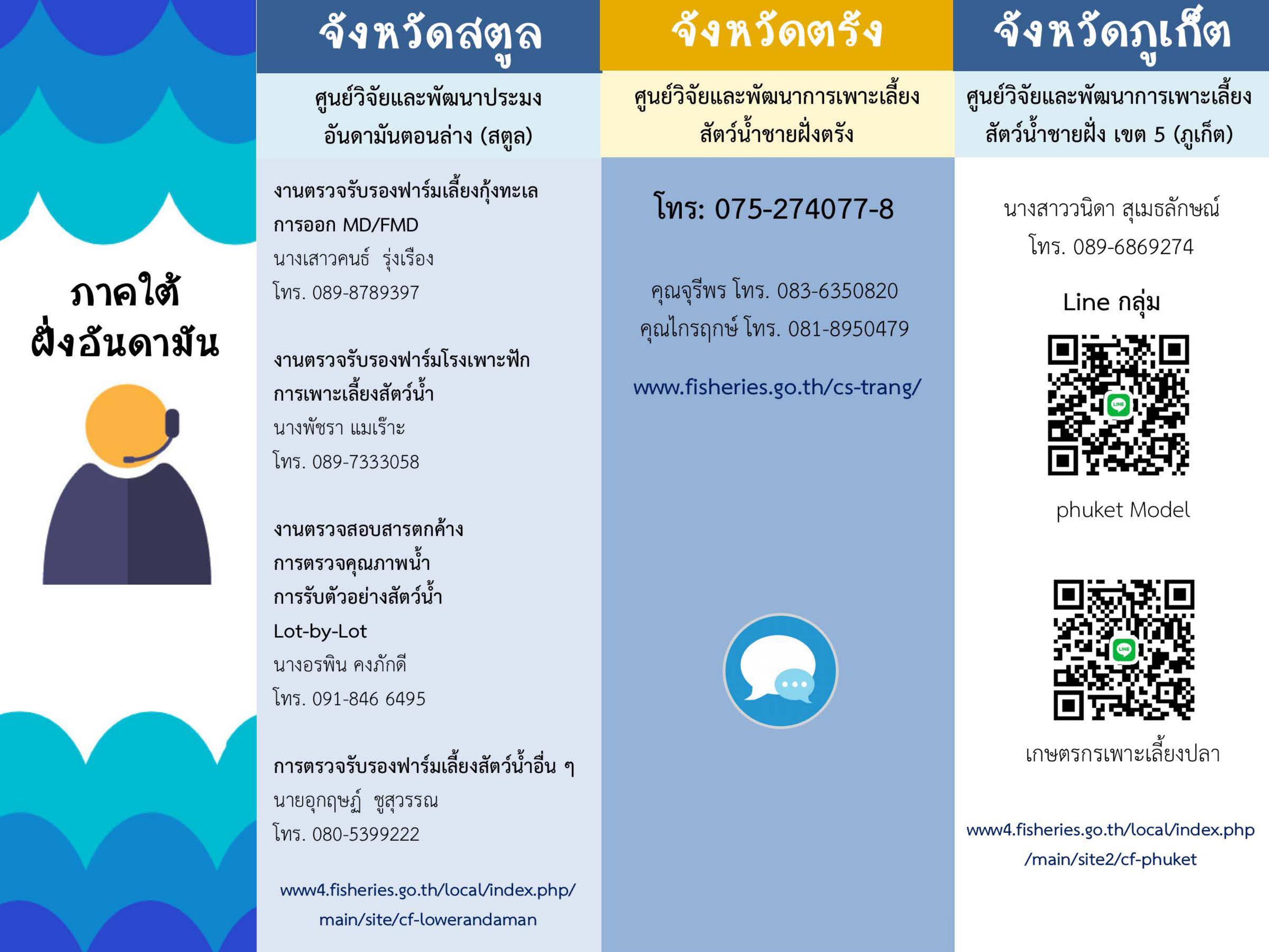 ประชาสัมพันธ์ช่องทางติดต่องานบริการของกรมประมงสำหรับเกษตรกรผู้เพาะเลี้ยงสัตว์น้ำชายฝั่ง ในช่วงการแพร่ระบาดไวรัส COVID - 19..คลิก