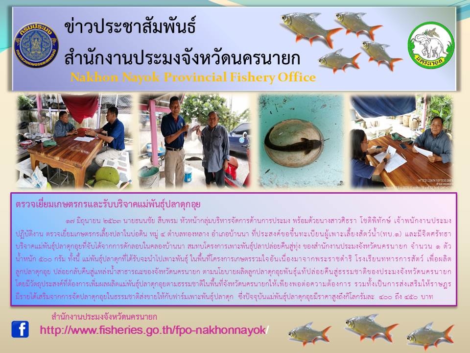 ตรวจเยี่ยมเกษตรกรและรับบริจาคแม่พันธุ์ปลาดุกอุย..คลิก