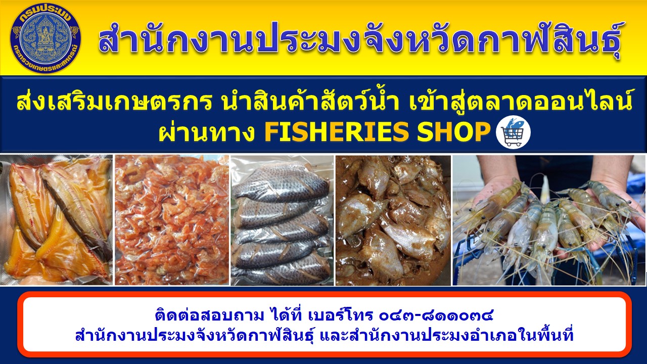 ส่งเสริมเกษตรกรนำสินค้าสัตว์น้ำเข้าสู่ตลาดออนไลน์ผ่านทาง Fisheries shop..คลิก