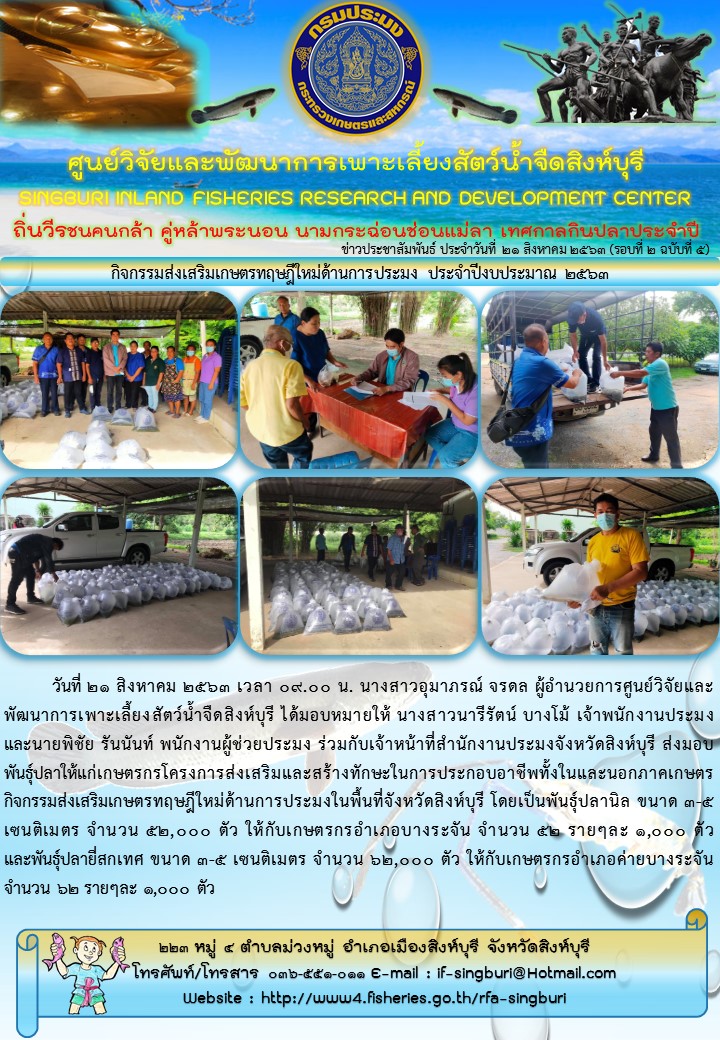 กิจกรรมส่งเสริมเกษตรทฤษฎีใหม่ด้านการประมง ประจำปีงบประมาณ 2563..คลิก