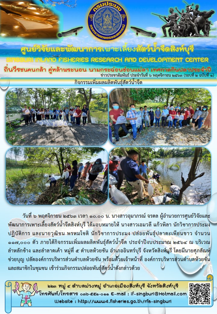 กิจกรรมเพิ่มผลผลิตพันธุ์สัตว์น้ำจืด..คลิก