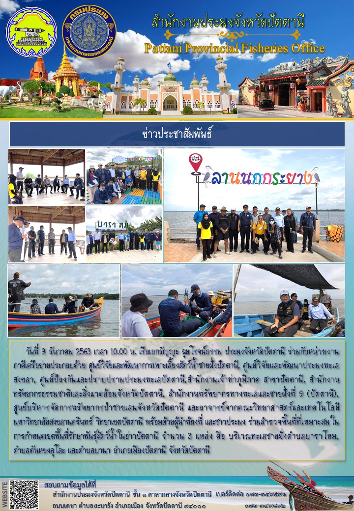 สำรวจพื้นที่ที่เหมาะสมในการกำหนดเขตพื้นที่รักษาพันธุ์สัตว์น้ำในอ่าวปัตตานี..คลิก
