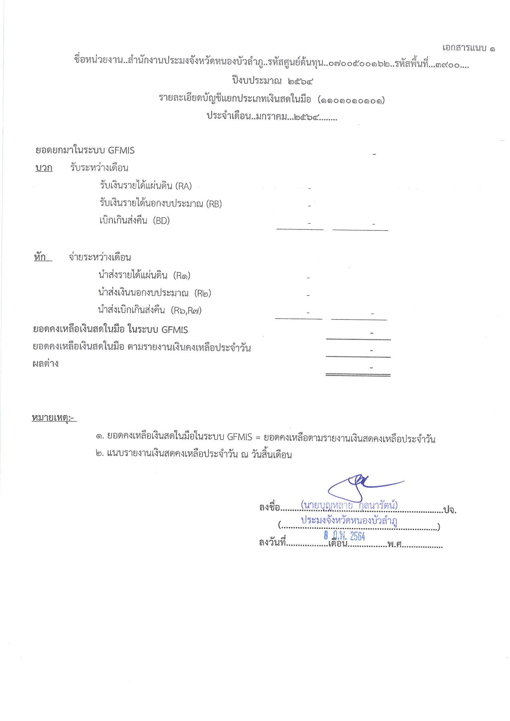 ภาพการเปิดเผยแสดงรายละเอียดประกอบรายการบัญชีที่สำคัญประกอบงบทดลองประจำเดือน มกราคม 2564..คลิก