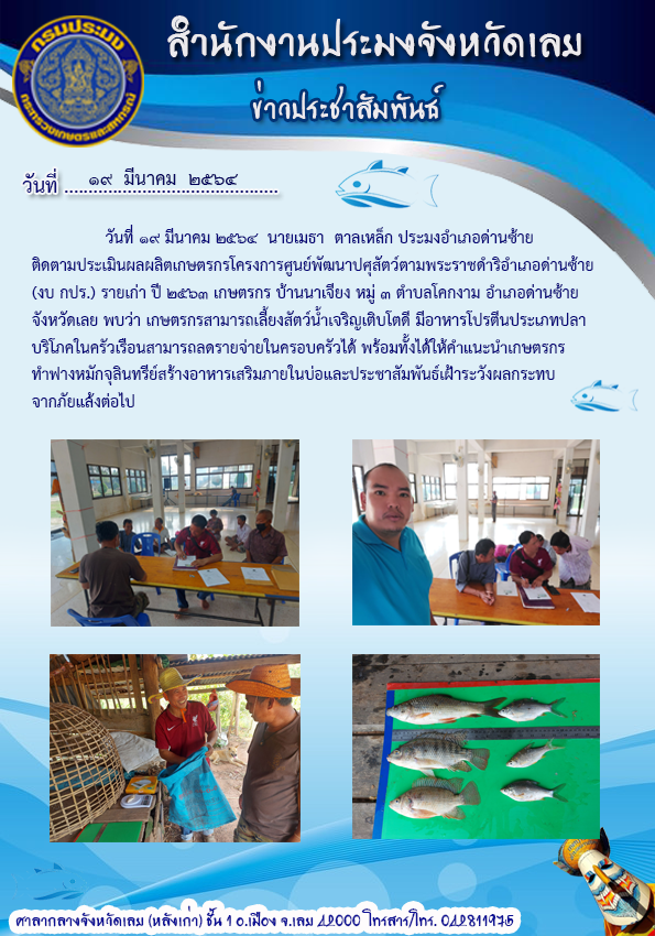 ติดตามประเมินผลผลิต เกษตรกรโครงการศูนย์พัฒนาปศุสัตว์ตามพระราชดำริอำเภอด่านซ้าย (งบ กปร.)รายเก่า ปี 2563