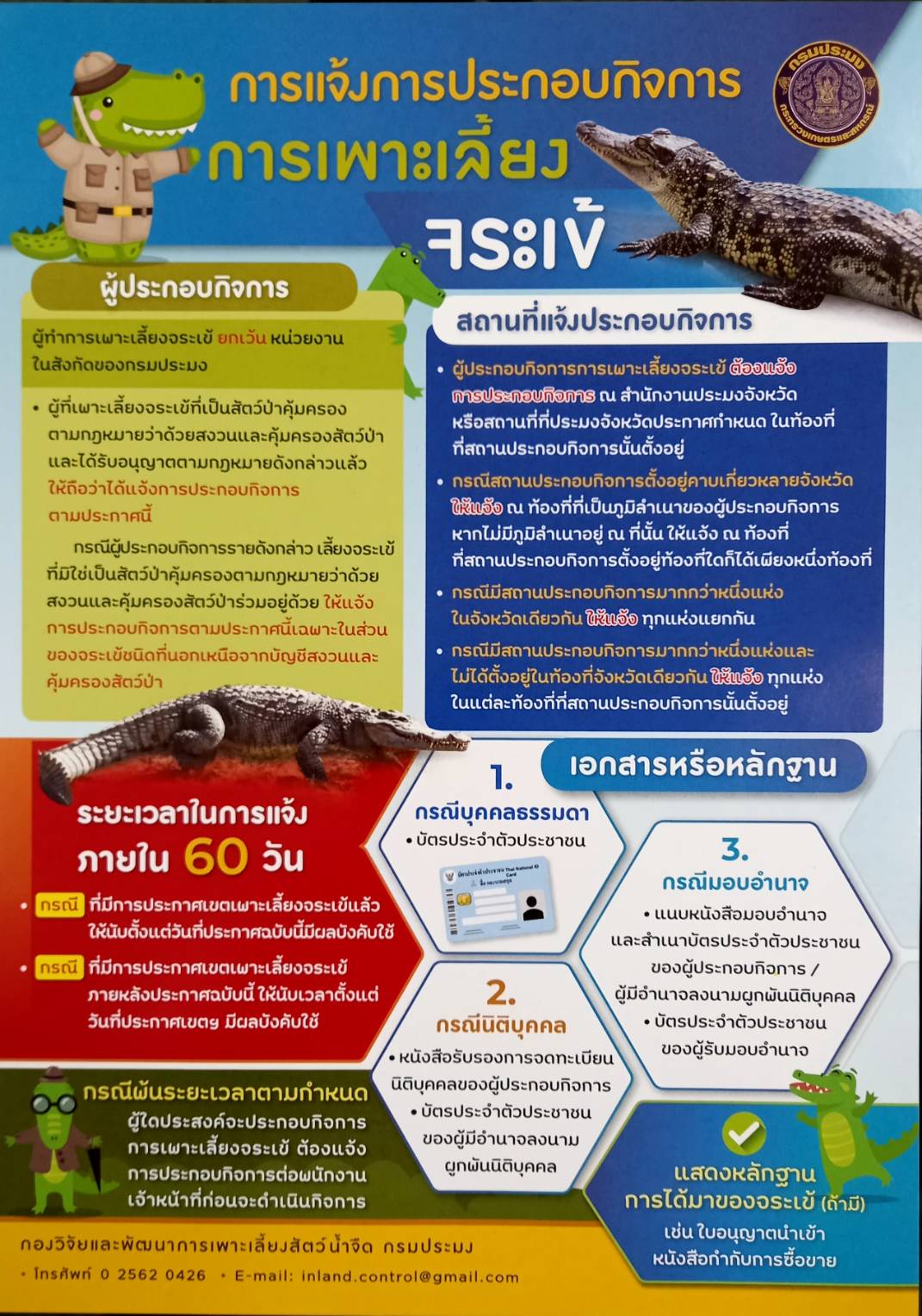 การแจ้งการประกอบกิจการการเพาะเลี้ยงจระเข้..คลิก