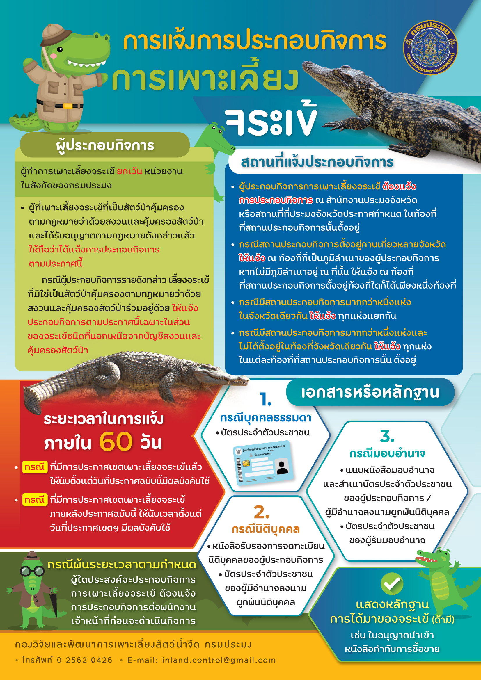 การแจ้งการประกอบกิจการการเพาะเลี้ยงจระเข้..คลิก