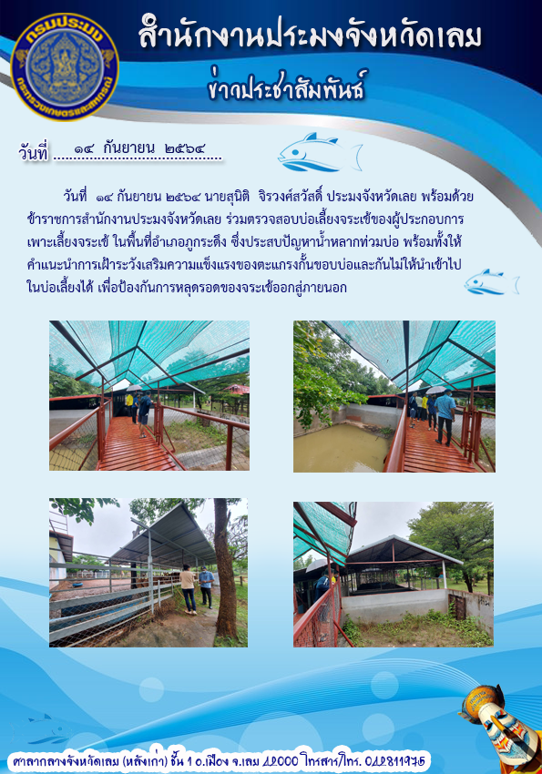 ตรวจสอบบ่อเลี้ยงจระเข้ของผู้ประกอบการเพาะเลี้ยงจระเข้ ในพื้นที่อำเภอภูกระดึง