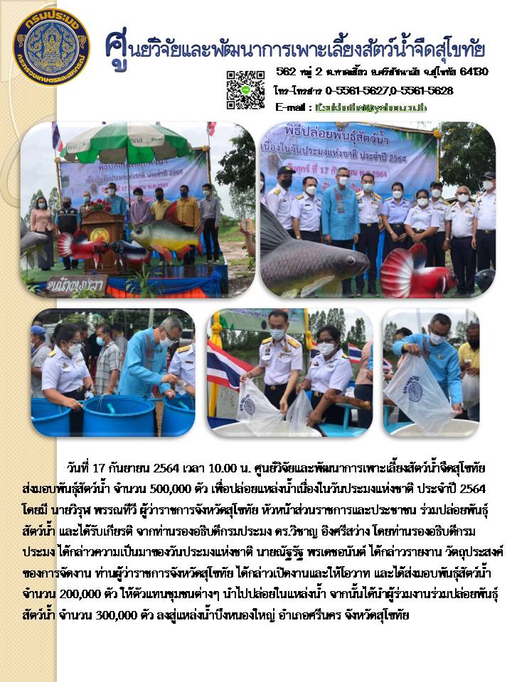 วันที่ 17 กันยายน 2564 วันประมงแห่งชาติ ประจำปี 2564..คลิก