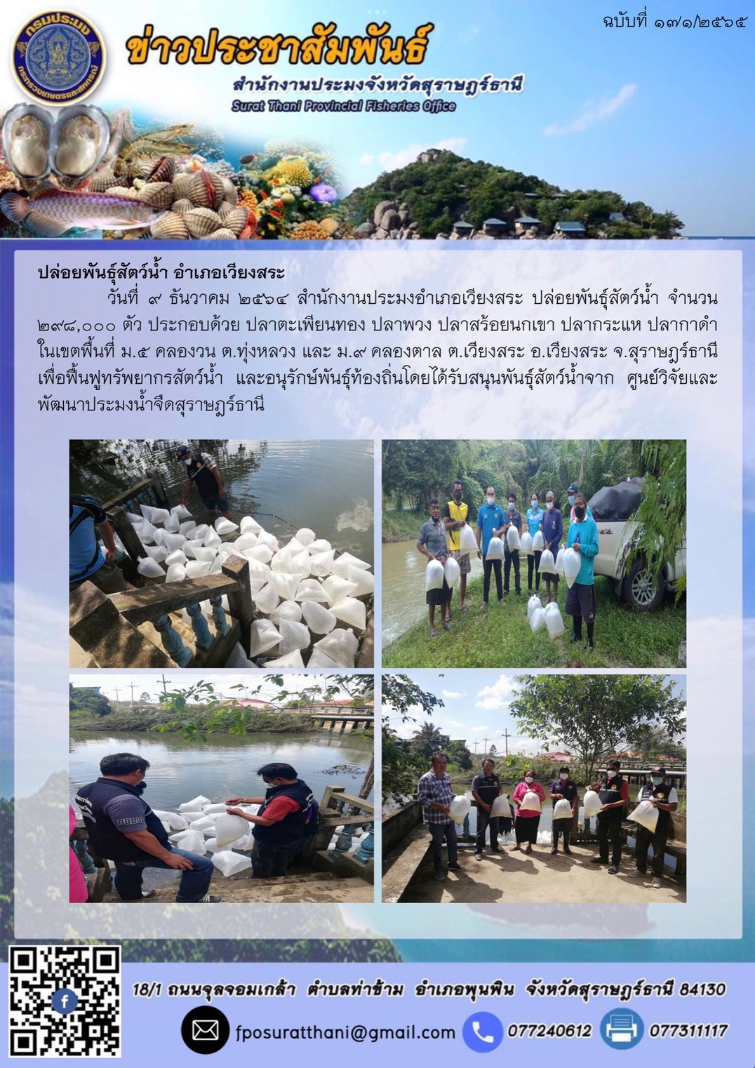 ปล่อยพันธุ์สัตว์น้ำ อำเภอเวียงสระ      ..คลิก