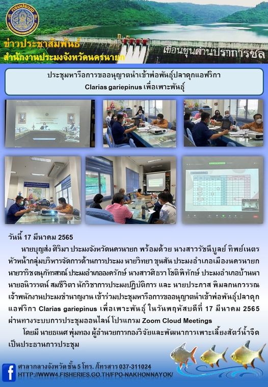 ประชุมหารือการขออนุญาตนำเข้าพ่อพันธุ์ปลาดุกแอฟริกา Clarias gariepinus เพื่อเพาะพันธุ์..คลิก