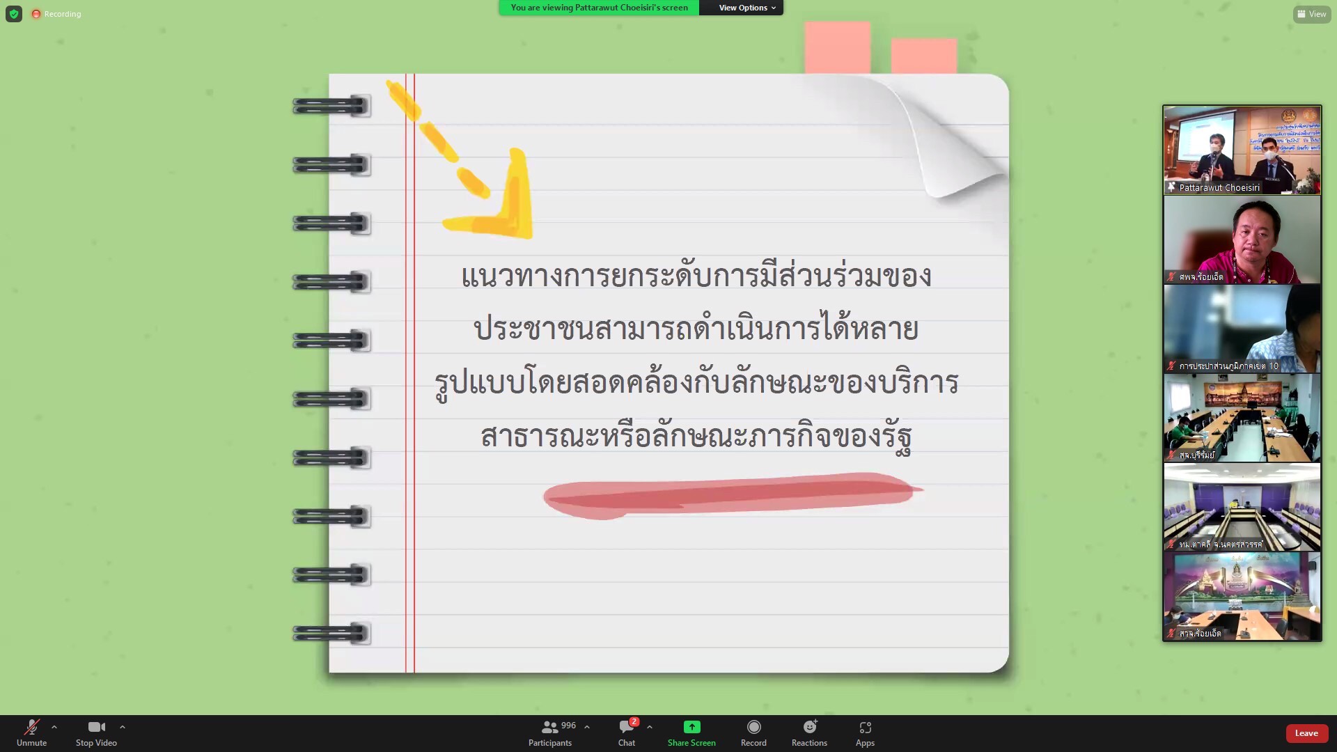 ร่วมประชุมออนไลน์ผ่านระบบ Zooming เพื่อรับฟังความคิดเห็นต่อผลการศึกษาการยกระดับการมีส่วนร่วมในการจัดบริการสาธารณะ ของสำนักงานปลัดนายกรัฐมนตรี..คลิก
