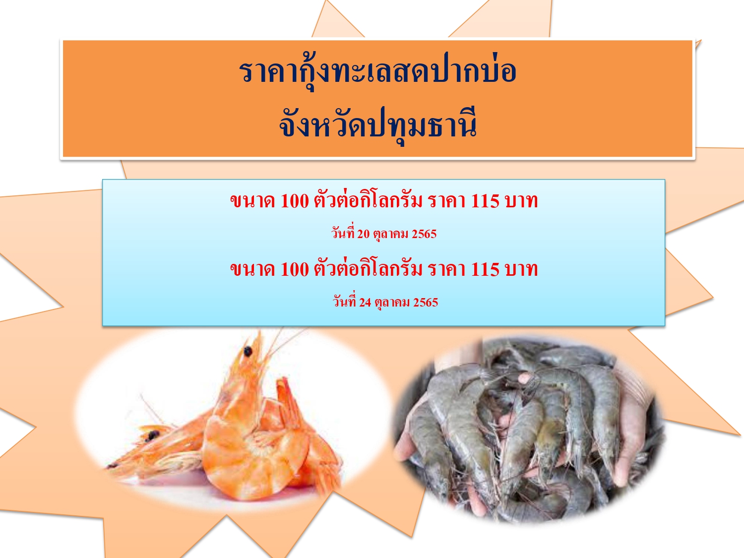 ราคากุ้งสดปากบ่อ จังหวัดปทุมธานี..คลิก