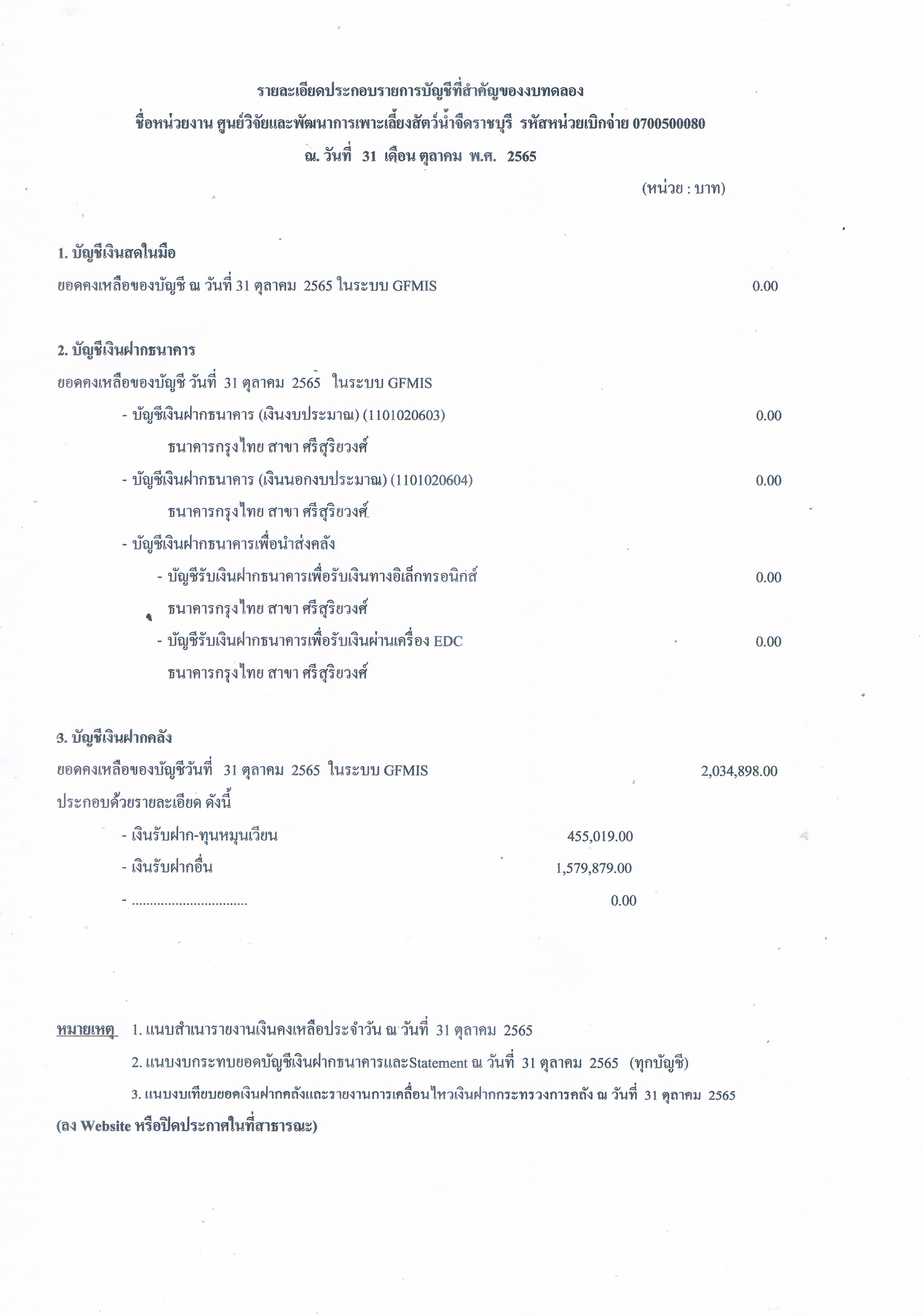 รายละเอียดประกอบรายการบัญชีที่สำคัญของงบทดลอง ณ วันที่ 31 ตุลาคม 2565..คลิก