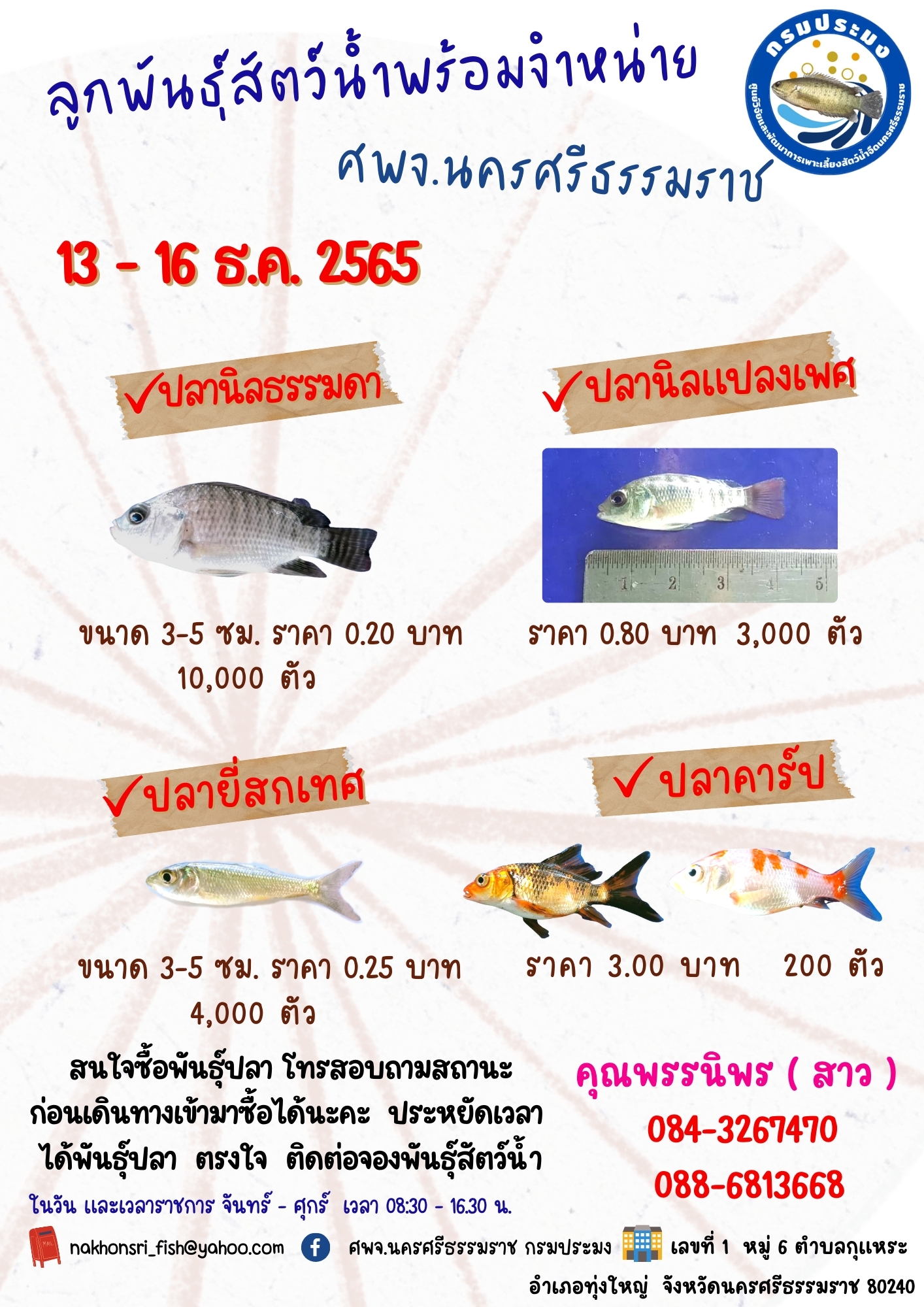 ลูกพันธุ์สัตว์น้ำพร้อมจำหน่าย..คลิก