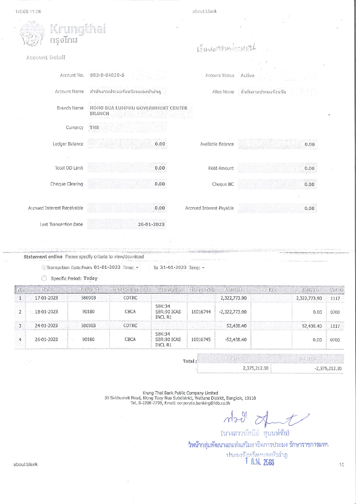 รายละเอียดประกอบรายการบัญชีที่สำคัญของงบทดลอง ประจำเดือน มกราคม 2566..คลิก