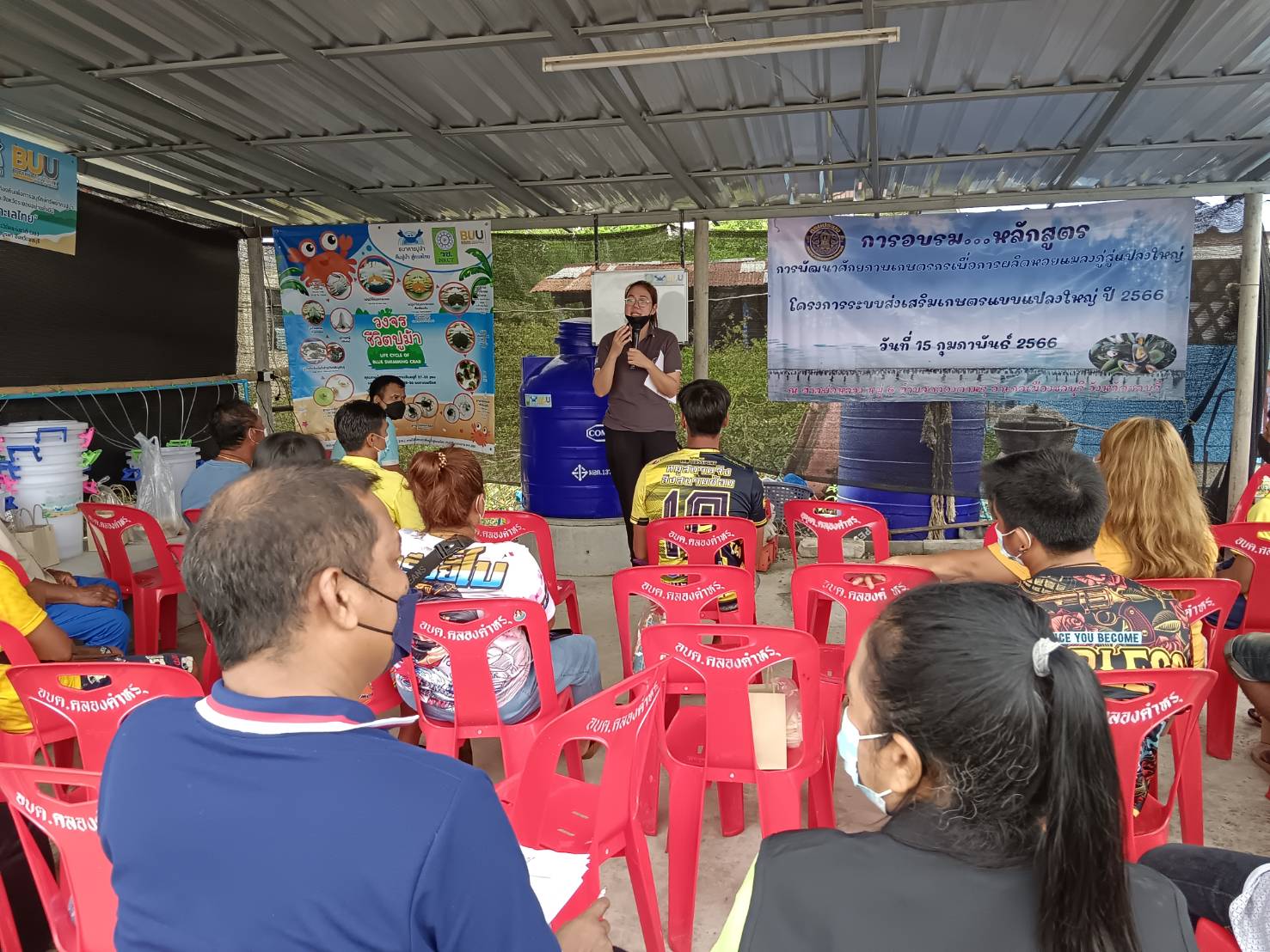 อบรมหลักสูตรการพัฒนาศักยภาพเกษตรกรเพื่อการผลิตหอยแมลงภู่สู่แปลงใหญ่ โครงการระบบส่งเสริมเกษตรแบบแปลงใหญ่(หอยแมลงภู่) จังหวัดชลบุรี ปี2566