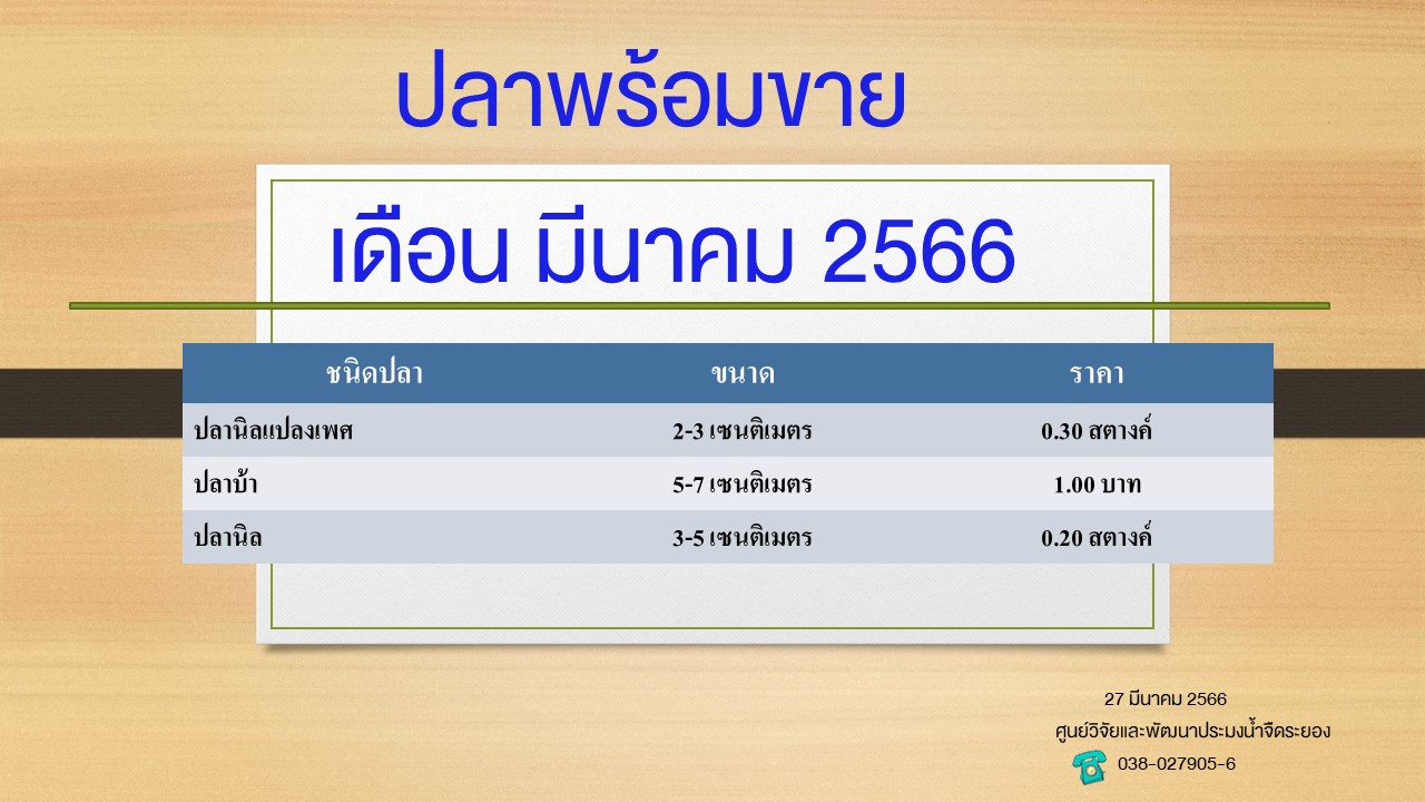 ปลาพร้อมขาย วันที่ 27 มีนาคม 2566..คลิก