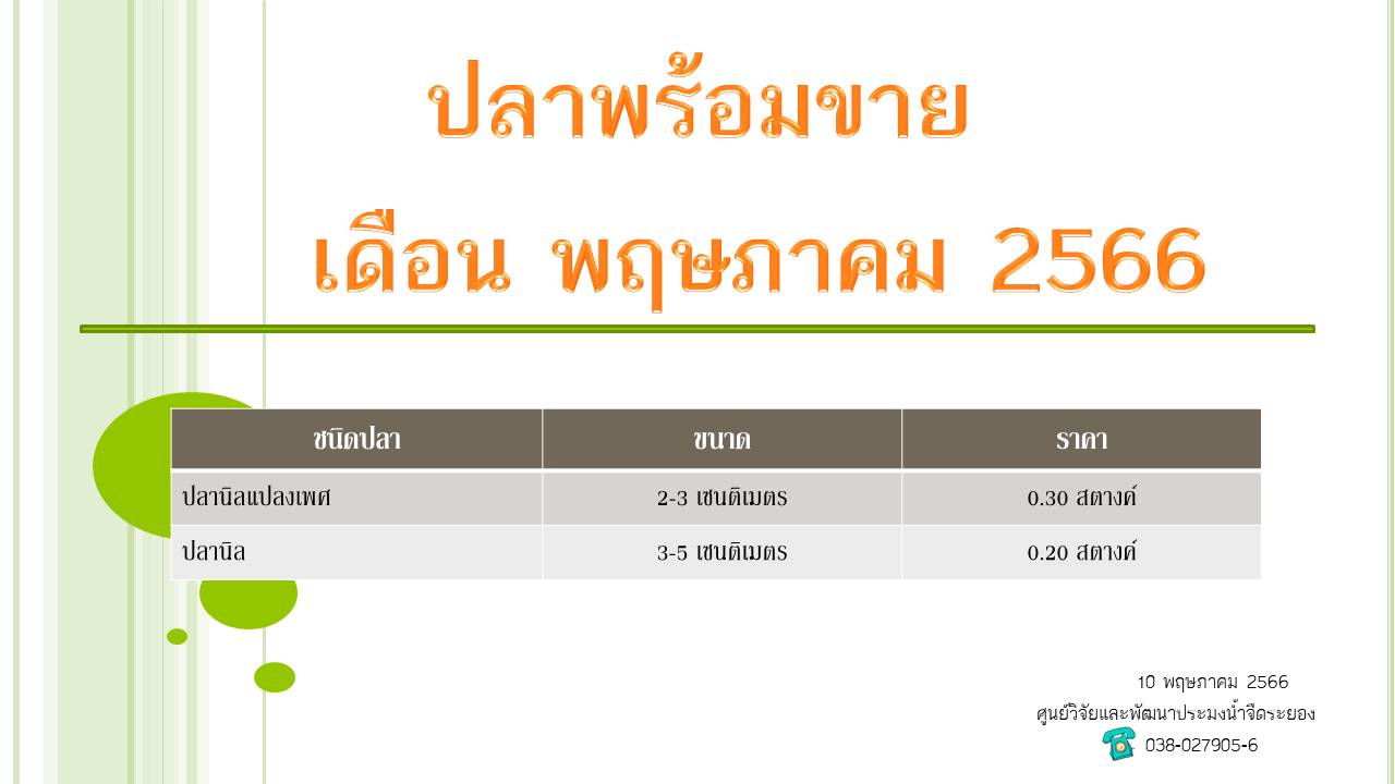 ปลาพร้อมขาย วันที่ 10 พฤษภาคม 2566..คลิก