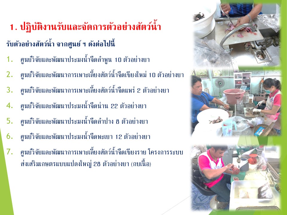ปฏิบัติงานวิเคราะห์ทดสอบสารตกค้างในวัตถุดิบสัตว์น้ำประจำ เดือน มิถุนายน 2566..คลิก