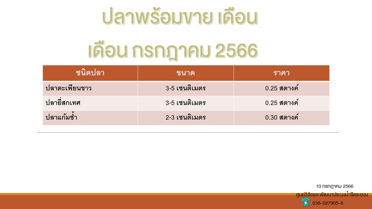 ปลาพร้อมขาย วันที่ 10 กรกฎาคม 2566..คลิก
