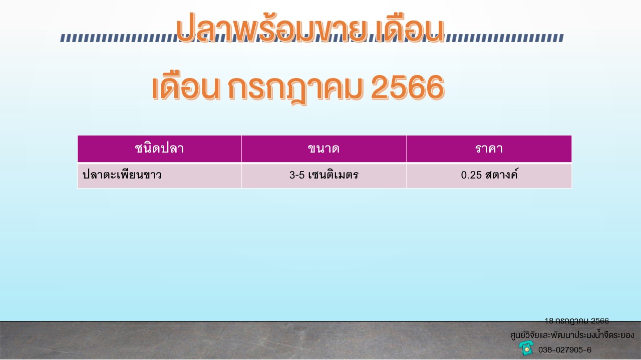 ปลาพร้อมขาย วันที่ 18 กรกฎาคม 2566..คลิก