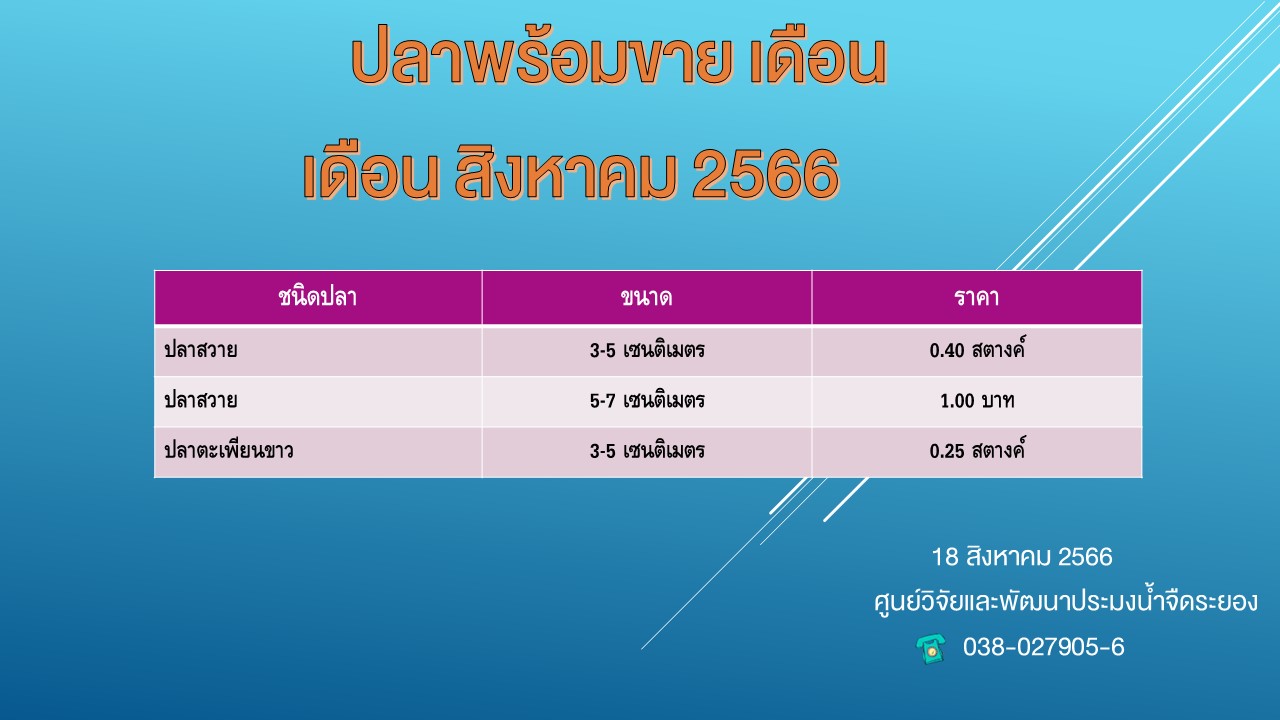 ปลาพร้อมขาย วันที่ 18 สิงหาคม 2566..คลิก
