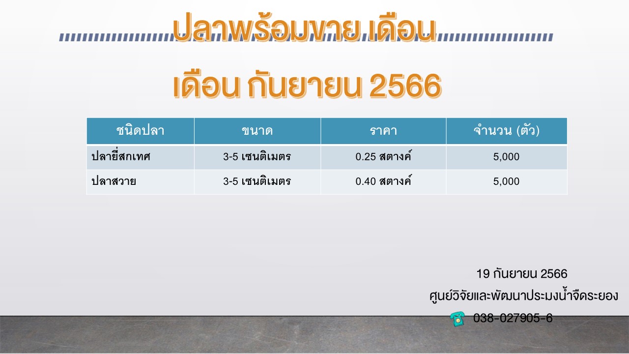 สัตว์น้ำพร้อมจำหน่าย วันที่ 19 กันยายน 2566..คลิก