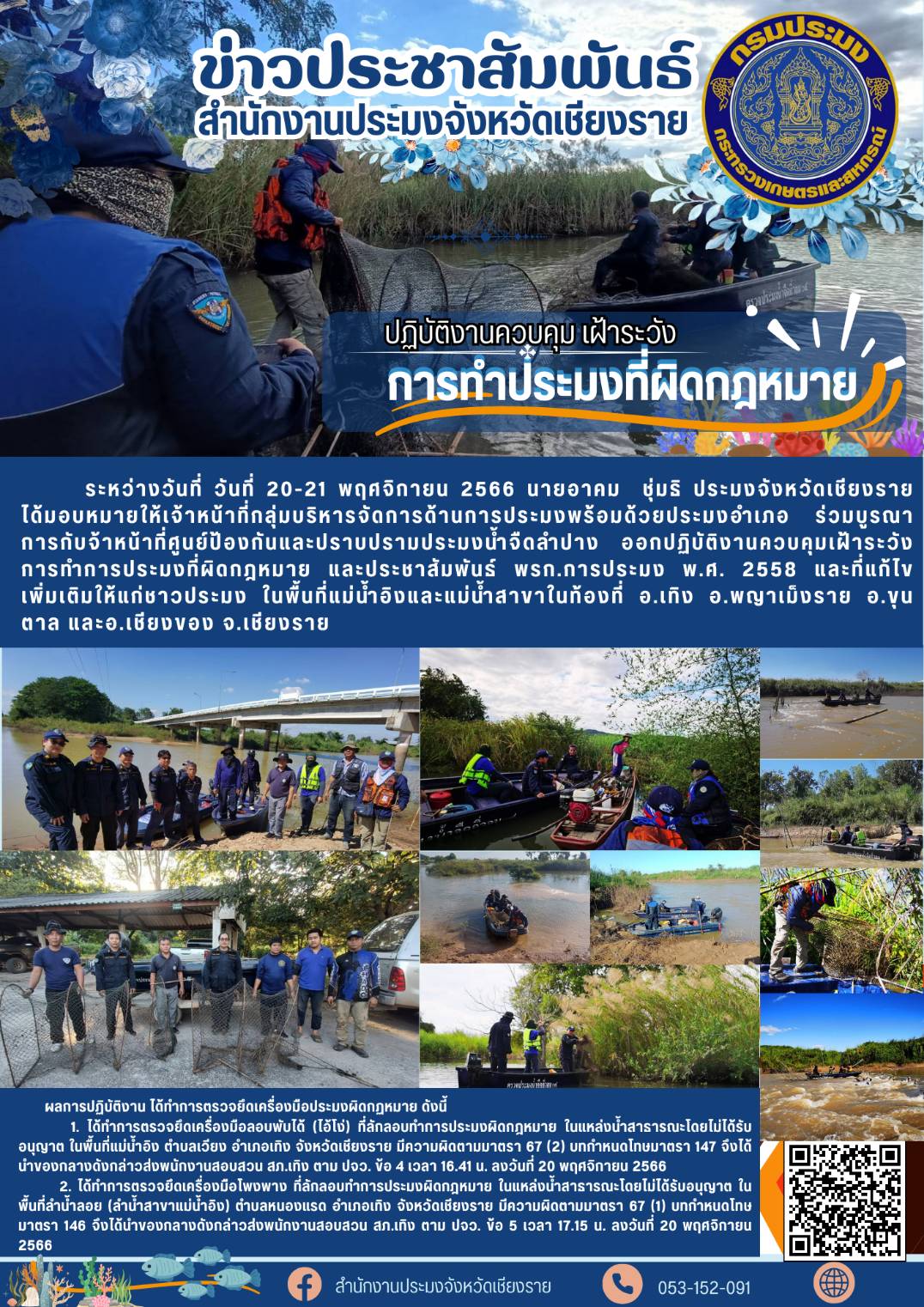 ปฏิบัติงานควบคุมเฝ้าระวัง การทำการประมงที่ผิดกฎหมาย และประชาสัมพันธ์ พรก.การประมง พ.ศ. 2558 และที่แก้ไขเพิ่ม..คลิก