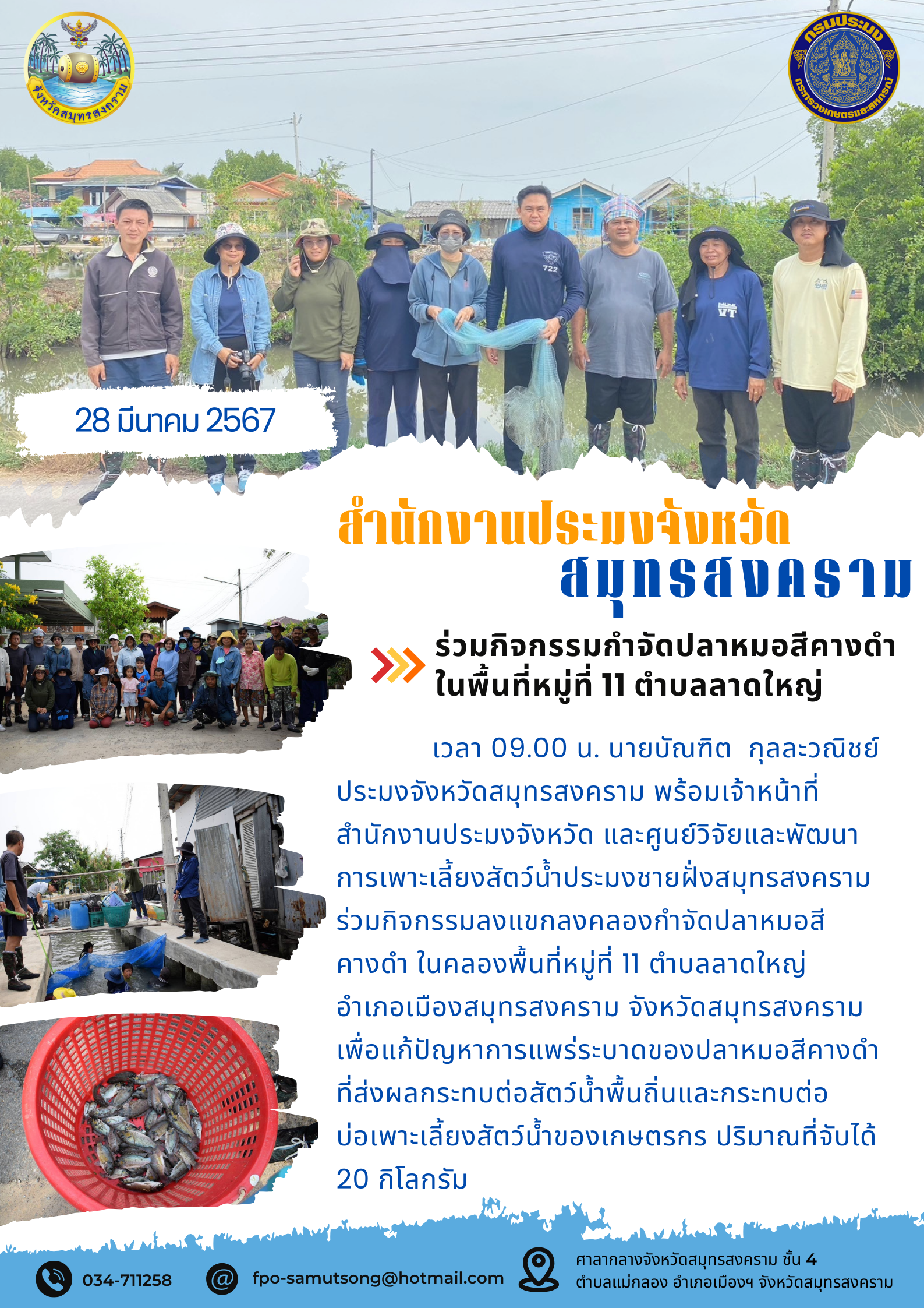 ร่วมกิจกรรมกำจัดปลาหมอสีคางดำ ในพื้นที่หมู่ 11 ตำบลลาดใหญ่..คลิก