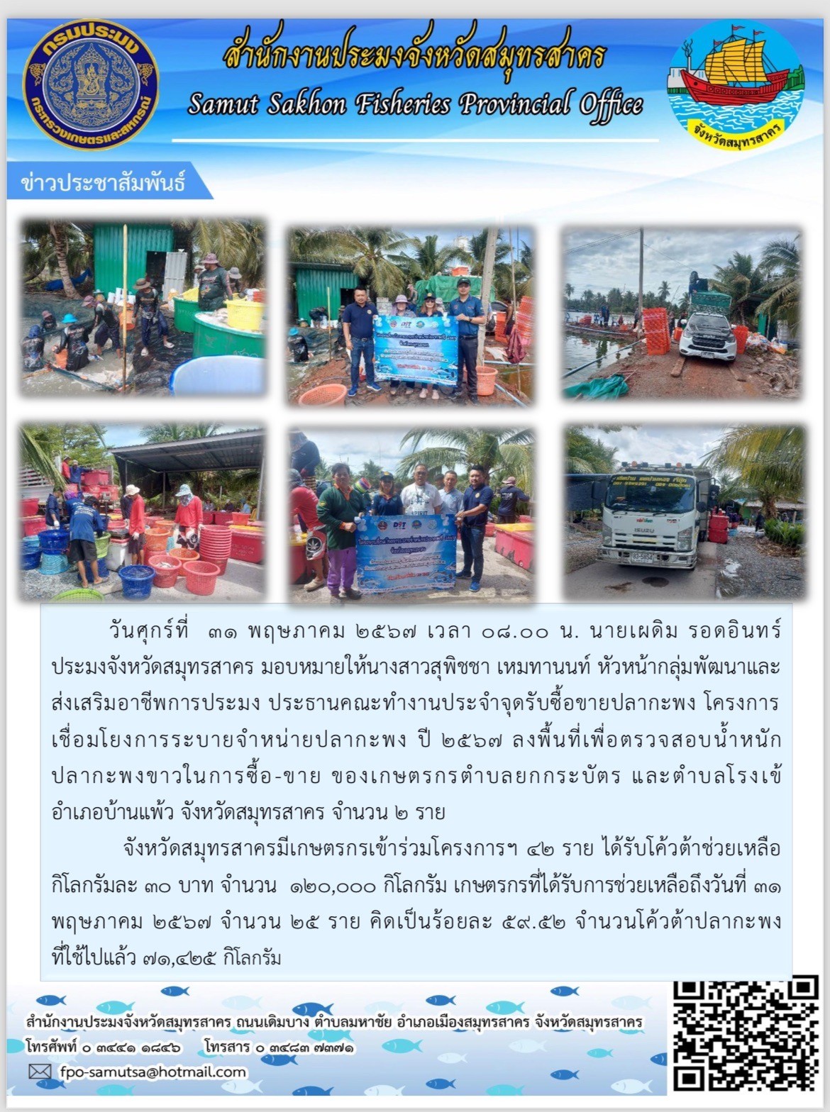 ลงพื้นที่เพื่อตรวจสอบน้ำหนักปลากะพงขาวในการซื่อ-ขาย