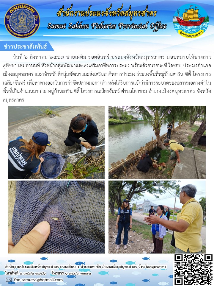 ร้องเรียนพบปลาหมอคางดำในพื้นที่เอกชน..คลิก