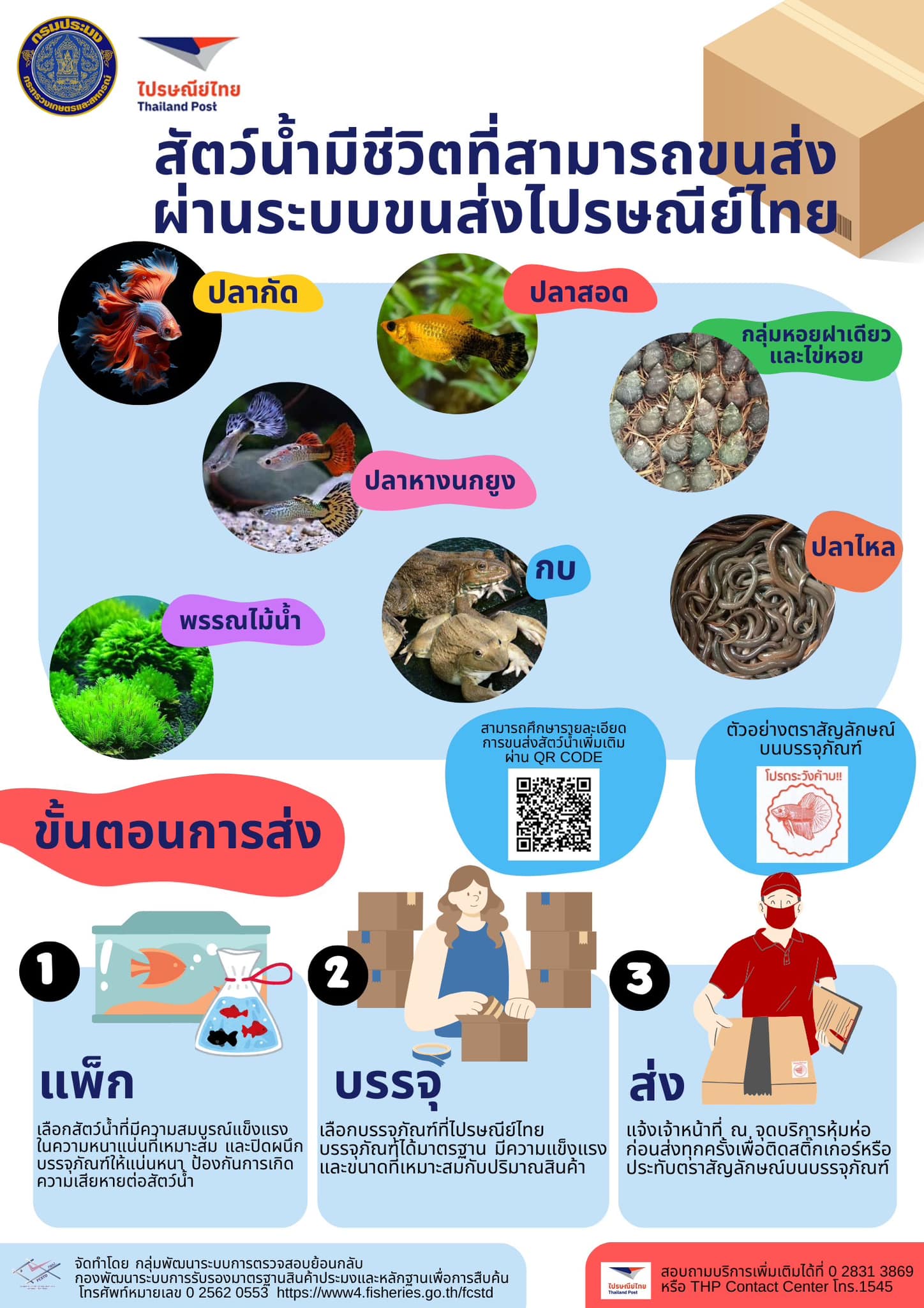 ขอประชาสัมพันธ์ สัตว์น้ำมีชีวิตที่สามารถขนส่งผ่านระบบขนส่งไปรษณีย์ได้..คลิก