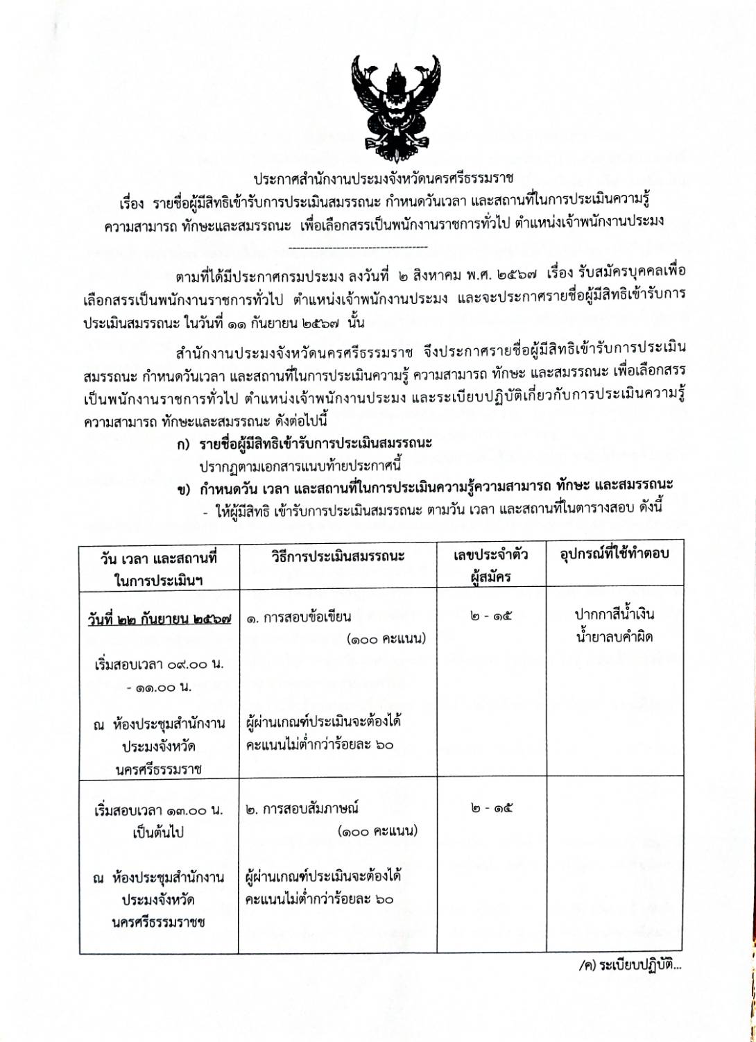 ประกาศสำนักงานประมงจังหวัดนครศรีธรรมราช