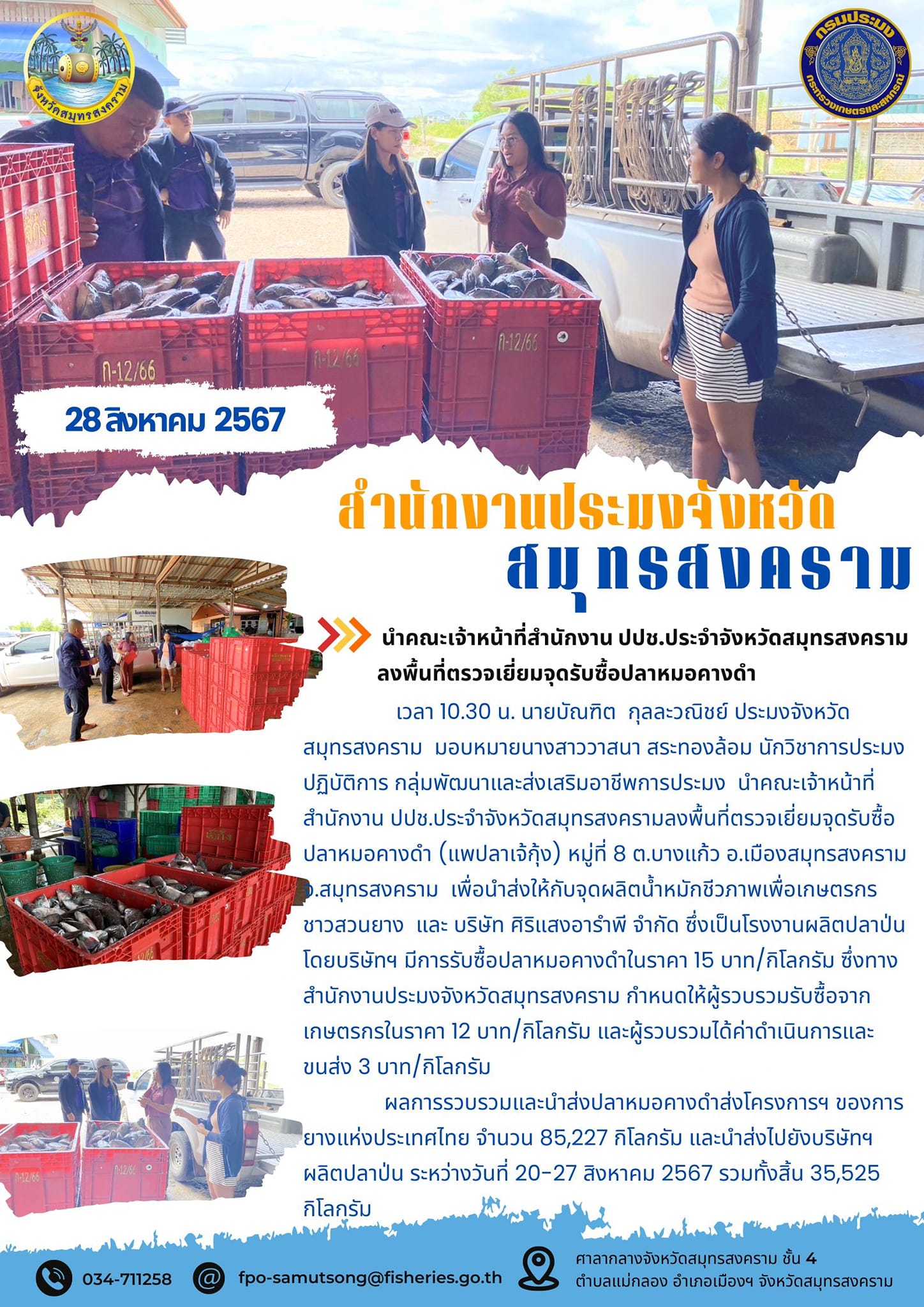 นำคณะเจ้าหน้าที่สำนักงาน ปปช.ประจำจังหวังหวัดสมุทรสงคราม ลงพื้นที่ตรวจเยี่ยมจุดรับซื้อปลาหมอคางดำ..คลิก