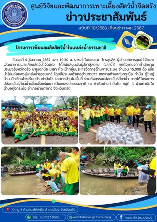 โครงการเพิ่มผลผลิตสัตว์น้ำในแหล่งน้ำธรรมชาติ..คลิก