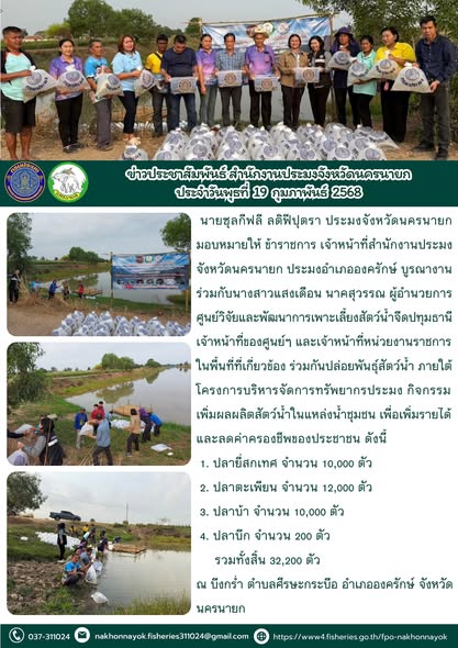 บึงกร่ำ ปล่อยพันธุ์สัตว์น้ำกว่า 32,200 ตัว! เพิ่มผลผลิต-สร้างรายได้ให้ชุมชน..คลิก