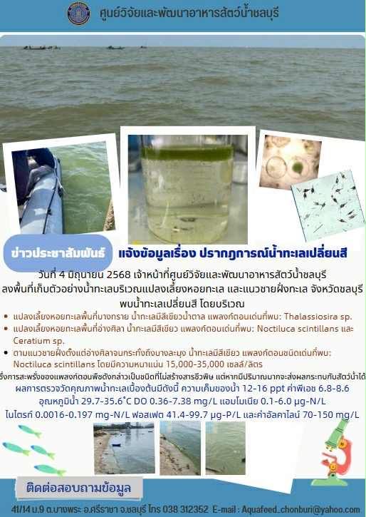 ข่าวประชาสัมพันธ์ : ติดตามการเกิดปรากฎการณ์น้ำทะเลเปลี่ยนสี