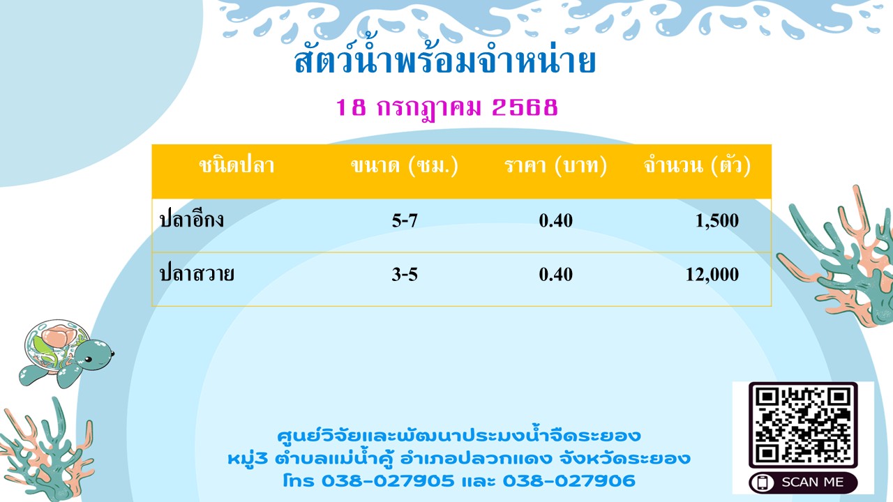 สัตว์น้ำพร้อมจำหน่าย วันที่ 18 กรกฎาคม 2568