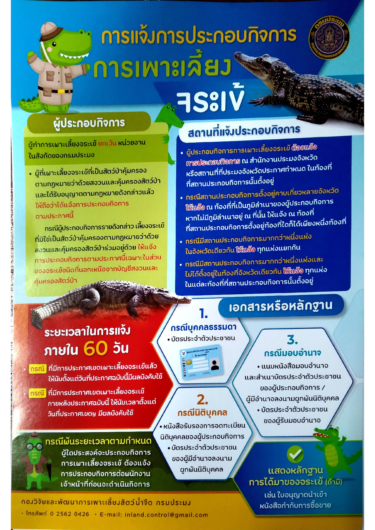 ข้อปฏิบัติสำหรับผู้ที่สนใจจะซื้อจระเข้มาเลี้ยง และ การแจ้งประกอบกิจการการเพาะเลี้ยงจระเข้