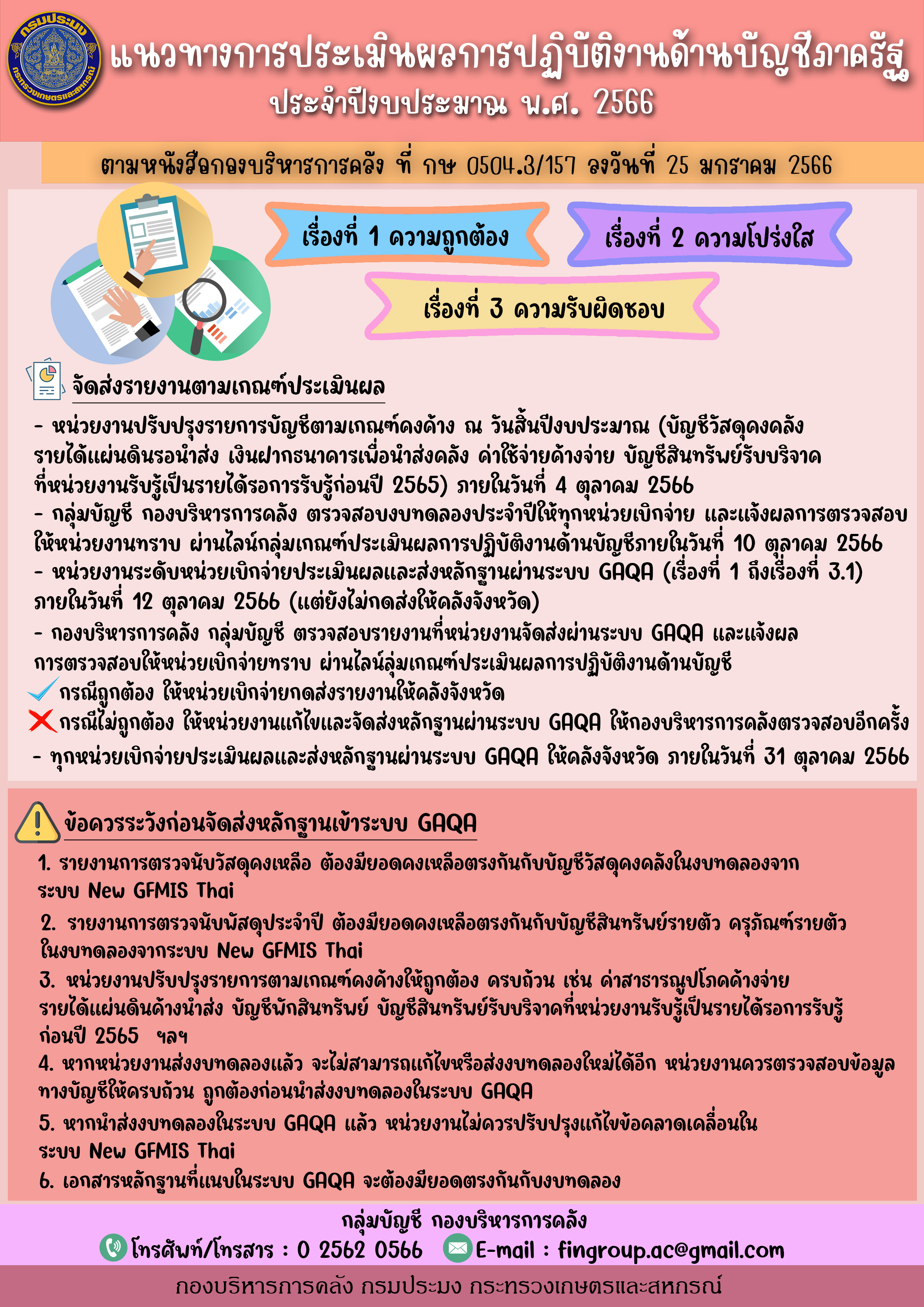 แนวทางการประเมินผลการปฏิบัติงานด้านบัญชีภาครัฐ ประจำปีงบประมาณ พ.ศ. 2566 กองบริหารการคลัง กรมประมง