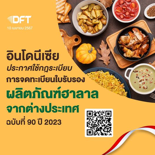 อินโดนีเซียประกาศใช้กฎระเบียบการจดทะเบียน ใบรับรองผลิตภัณฑ์ฮาลาลจากต่างประเทศ ฉบับที่ 90 ปี 2023