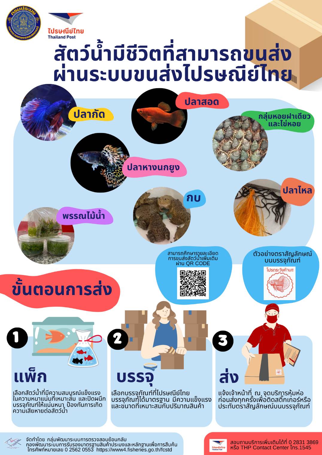 โครงการขนส่งสัตว์น้ำมีชีวิตผ่านระบบขนส่งไปรษณีย์ โดยสัตว์น้ำมีชีวิตผ่านระบบขนส่งไปรษณีย์ไทย จำนวน 7 รายการ...