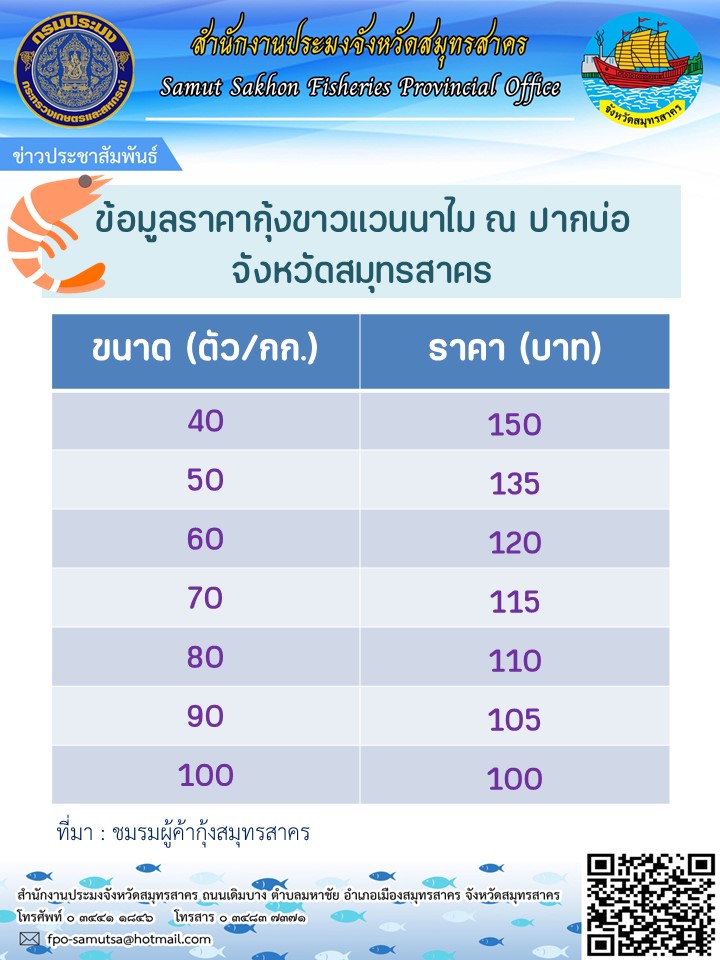 ราคากุ้ง ปากบ่อ ณ วันที่ 20 มิถุนายน 2566 ..อ่านต่อ