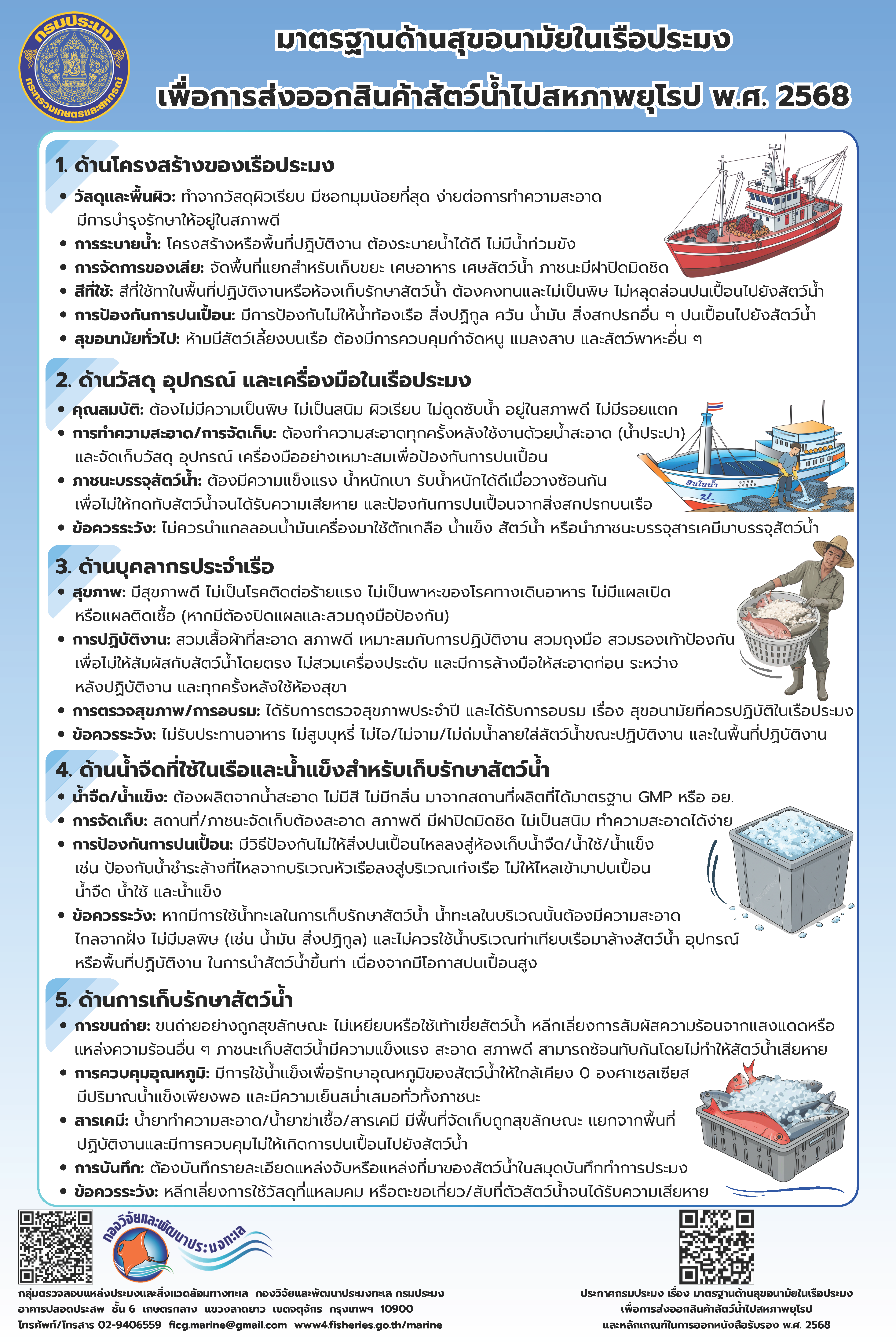 มาตรฐานด้านสุขอนามัยในเรือประมงเพื่อการส่งออกสินค้าสัตว์น้ำไปสหภาพยุโรป พ.ศ. 2568..อ่านต่อ