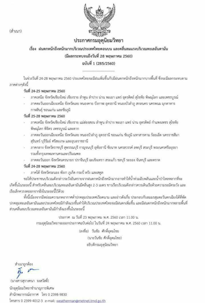 ประกาศกรมอุตุนิยมวิทยา..คลิก