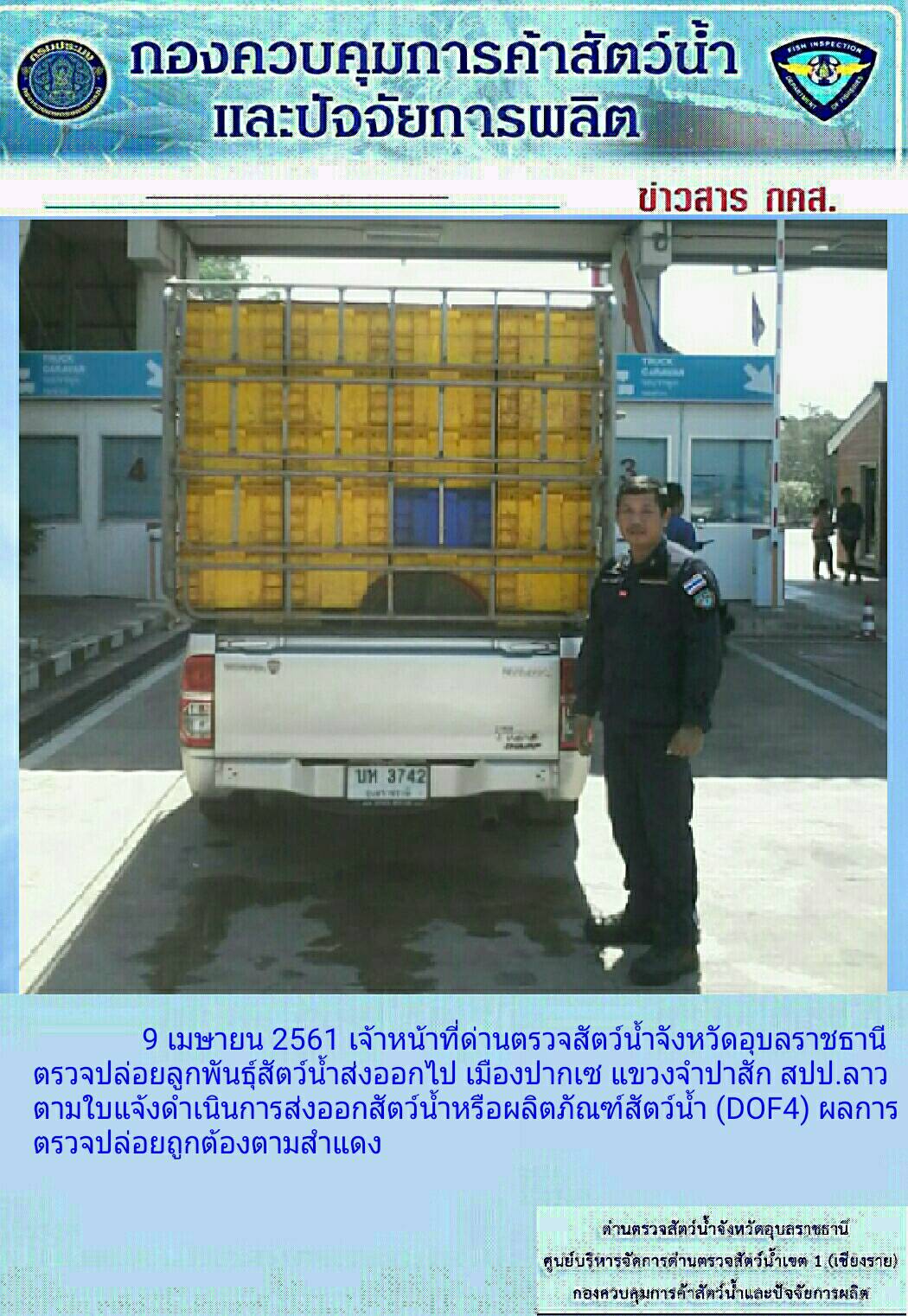 สรุปการปฏิบัติงานระหว่างวันที่ 6-20 เมษายน 2561 ของเจ้าหน้าที่ด่านตรวจสัตว์น้ำจังหวัดอุบลราชธานี..คลิก